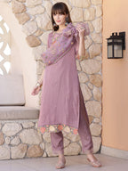 Embroidered Kurta With Pant & Embroidered Dupatta, Purple - Hiral Fashion | Grocsy