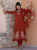 Hand Embroidered Kurta With Pant & Embroidered Dupatta, Rust - Hiral Fashion | Grocsy