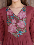 Aline Embroidered Kurta With Pant & Embroidered Dupatta, Rust - Hiral Fashion | Grocsy