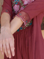 Aline Embroidered Kurta With Pant & Embroidered Dupatta, Rust - Hiral Fashion | Grocsy