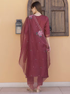 Aline Embroidered Kurta With Pant & Embroidered Dupatta, Rust - Hiral Fashion | Grocsy