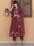 Aline Embroidered Kurta With Pant & Embroidered Dupatta, Rust - Hiral Fashion | Grocsy