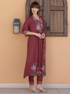 Aline Embroidered Kurta With Pant & Embroidered Dupatta, Rust - Hiral Fashion | Grocsy