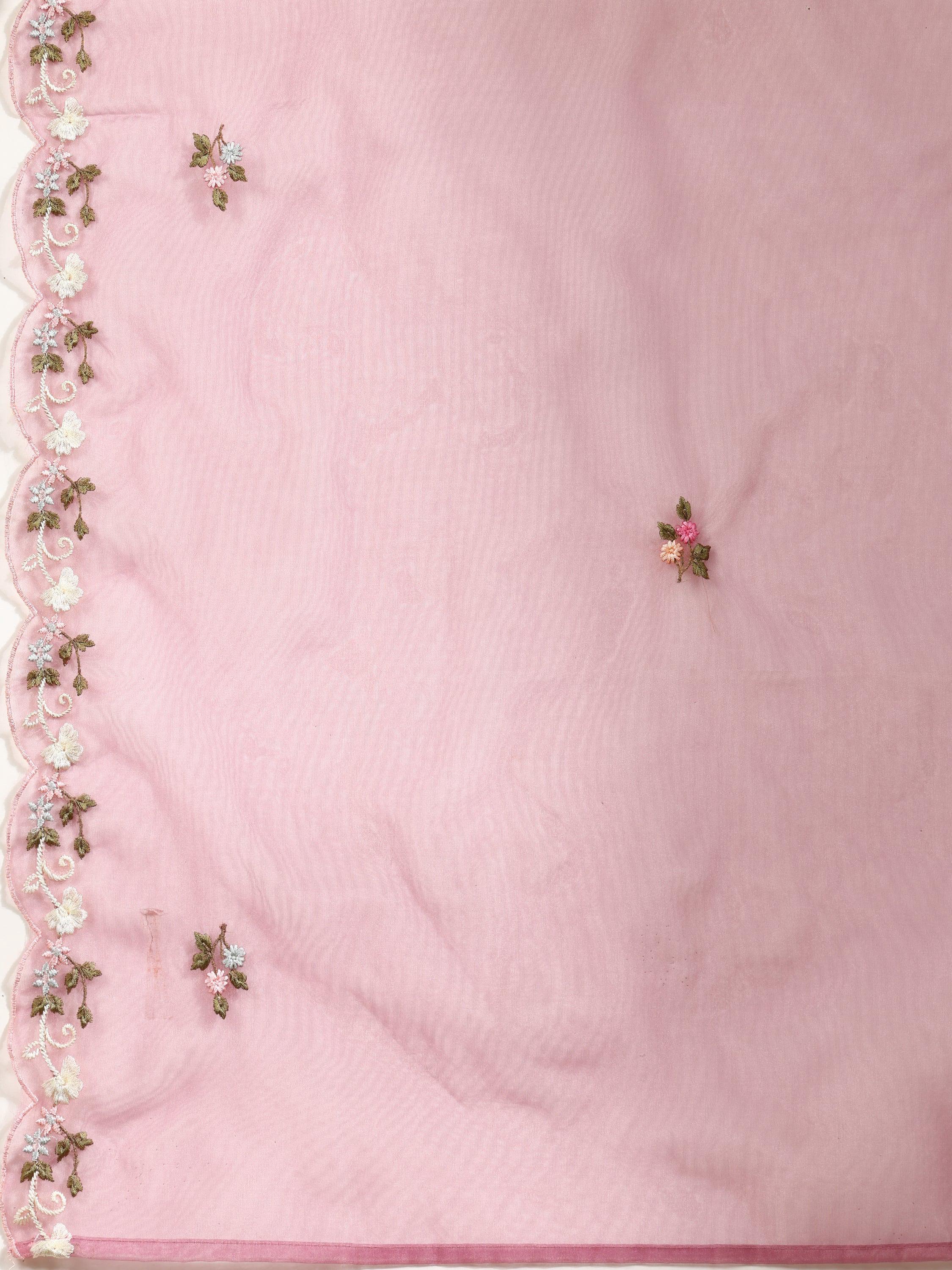 Embroidered Kurta With Pant & Organza Dupatta, Pink - Hiral Fashion | Grocsy