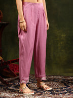 Embroidered Kurta With Pant & Organza Dupatta, Pink - Hiral Fashion | Grocsy