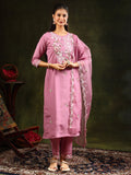 Embroidered Kurta With Pant & Organza Dupatta, Pink - Hiral Fashion | Grocsy