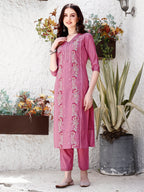 Embroidered Kurta With Pant & Organza Dupatta, Pink - Hiral Fashion | Grocsy