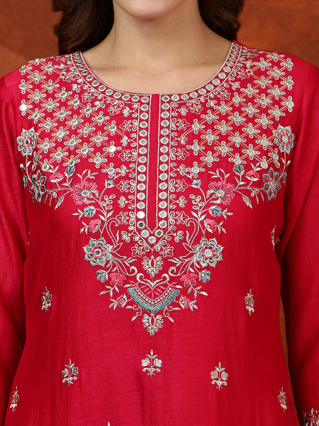 Embroidered Kurta With Pant & Embroidered Dupatta, Pink - Hiral Fashion | Grocsy