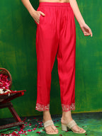 Hand Embroidered Kurta With Pant & Embroidered Dupatta, Pink - Hiral Fashion | Grocsy