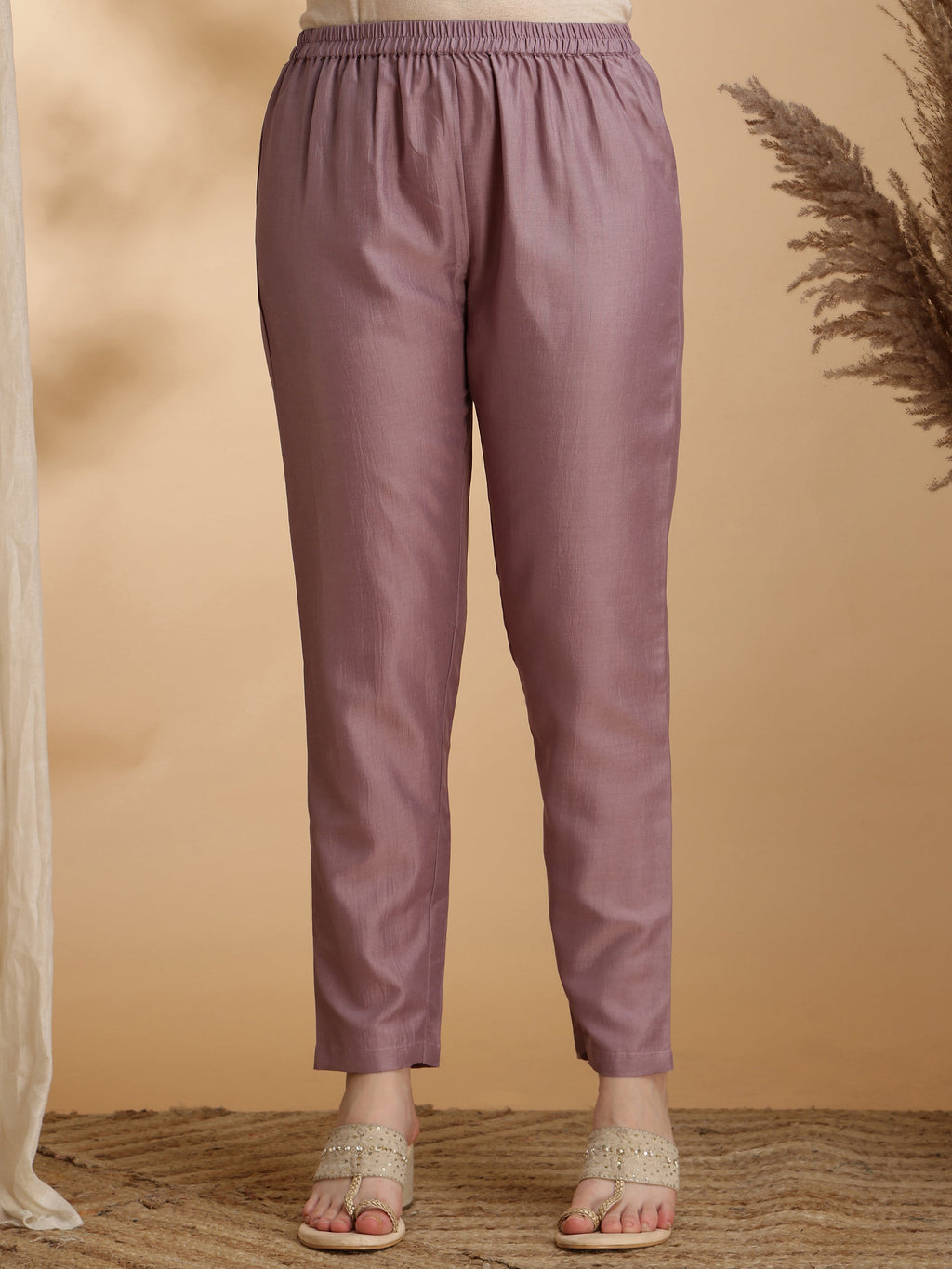 Angrakha Style Embroidered Anarkali Kurta With Pant & Dupatta, Mauve - Hiral Fashion | Grocsy
