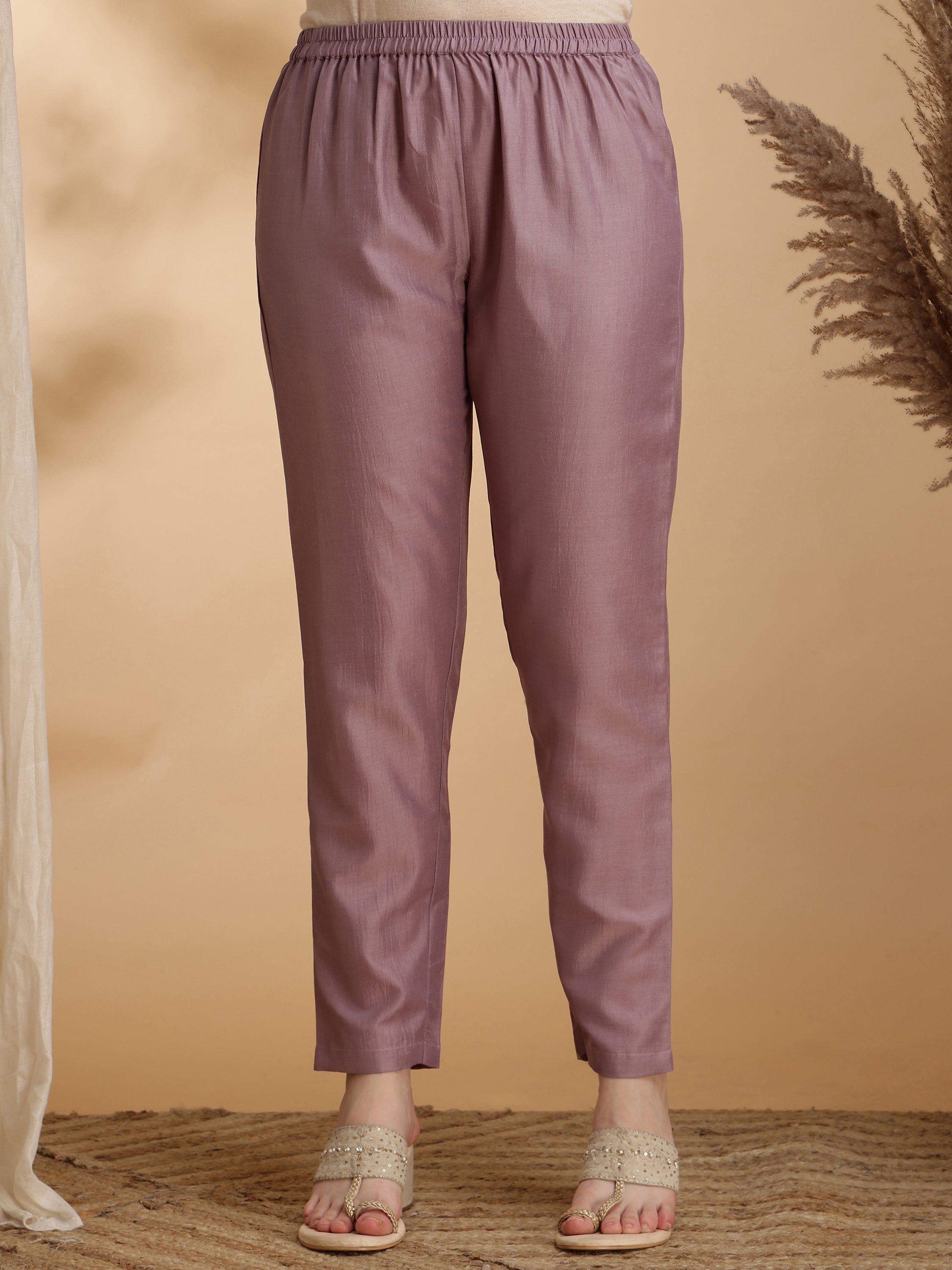 Angrakha Style Embroidered Anarkali Kurta With Pant & Dupatta, Mauve - Hiral Fashion | Grocsy