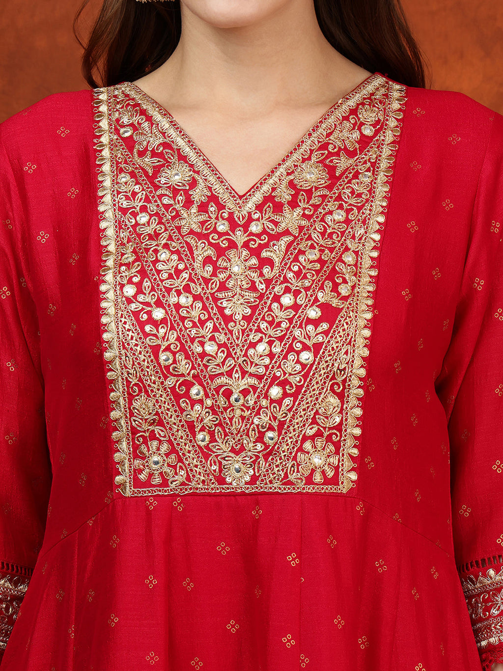 Embroidered Anarkali Kurta With Pant & Bandhni Printed Dupatta, Pink - Hiral Fashion | Grocsy