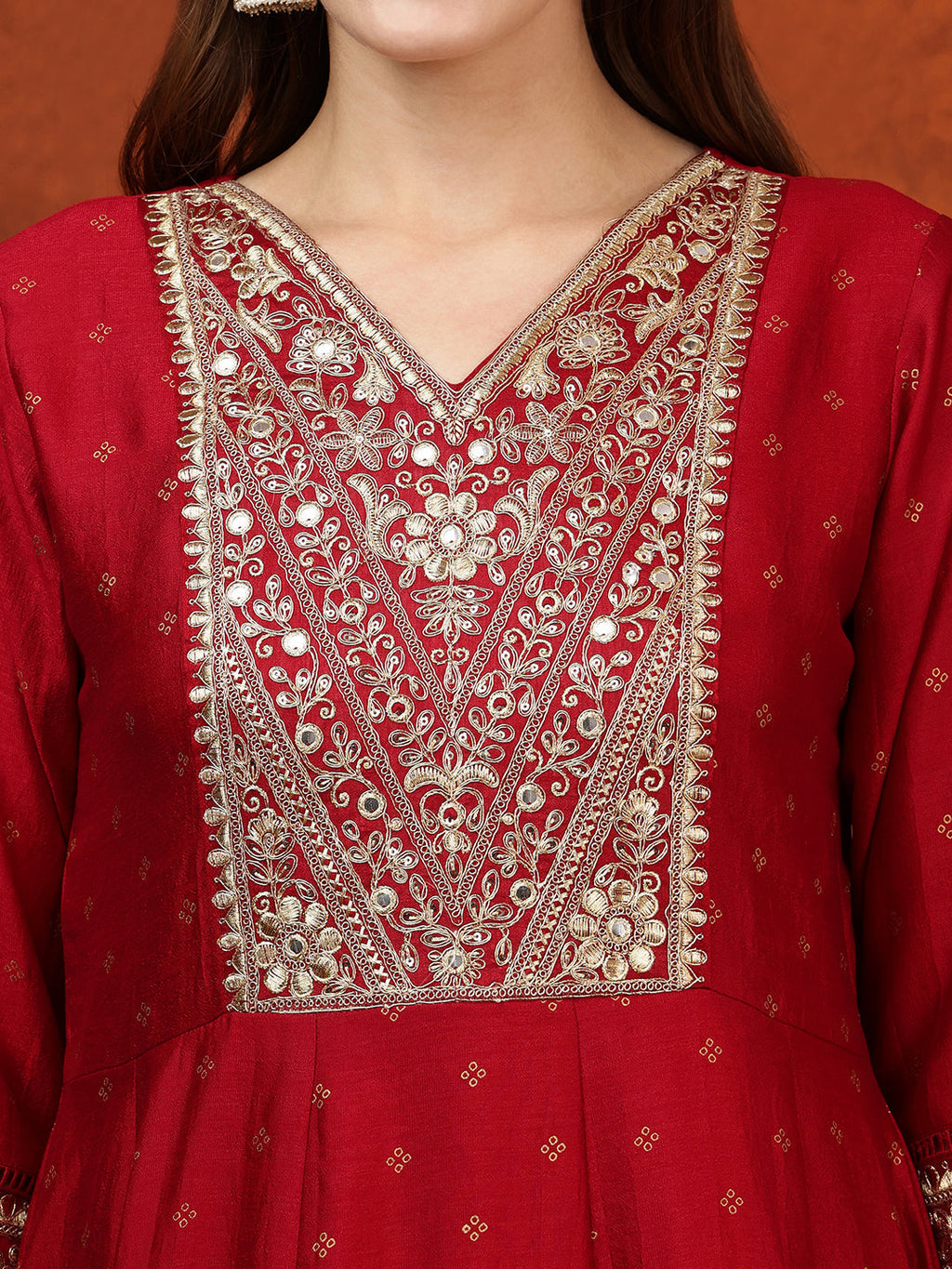 Embroidered Anarkali Kurta With Pant & Bandhni Printed Dupatta, Maroon - Hiral Fashion | Grocsy