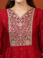 Embroidered Anarkali Kurta With Pant & Bandhni Printed Dupatta, Maroon - Hiral Fashion | Grocsy