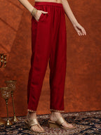 Embroidered Anarkali Kurta With Pant & Bandhni Printed Dupatta, Maroon - Hiral Fashion | Grocsy