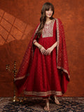 Embroidered Anarkali Kurta With Pant & Bandhni Printed Dupatta, Maroon - Hiral Fashion | Grocsy