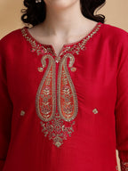 Embroidered Kurta With Pant & Embroidered Dupatta, Pink - Hiral Fashion | Grocsy