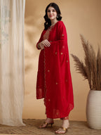 Embroidered Kurta With Pant & Embroidered Dupatta, Pink - Hiral Fashion | Grocsy