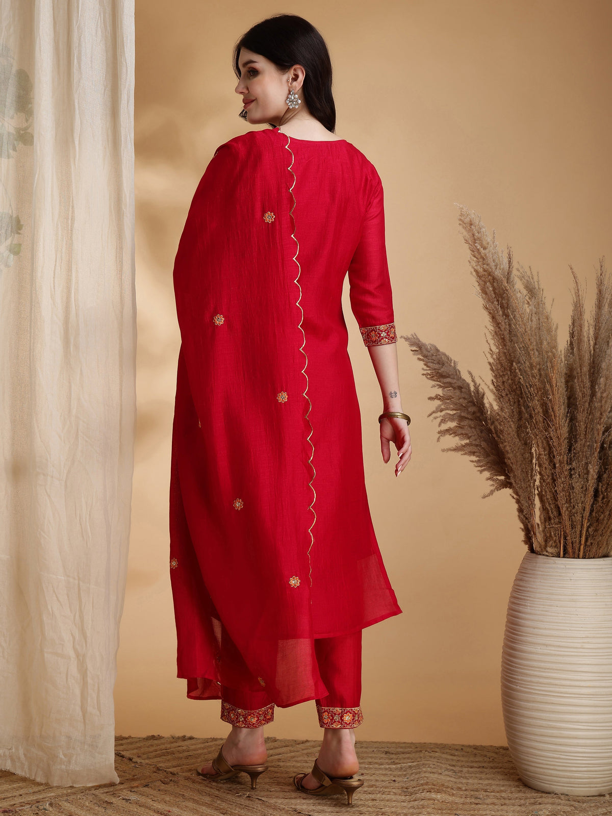 Embroidered Kurta With Pant & Embroidered Dupatta, Pink - Hiral Fashion | Grocsy