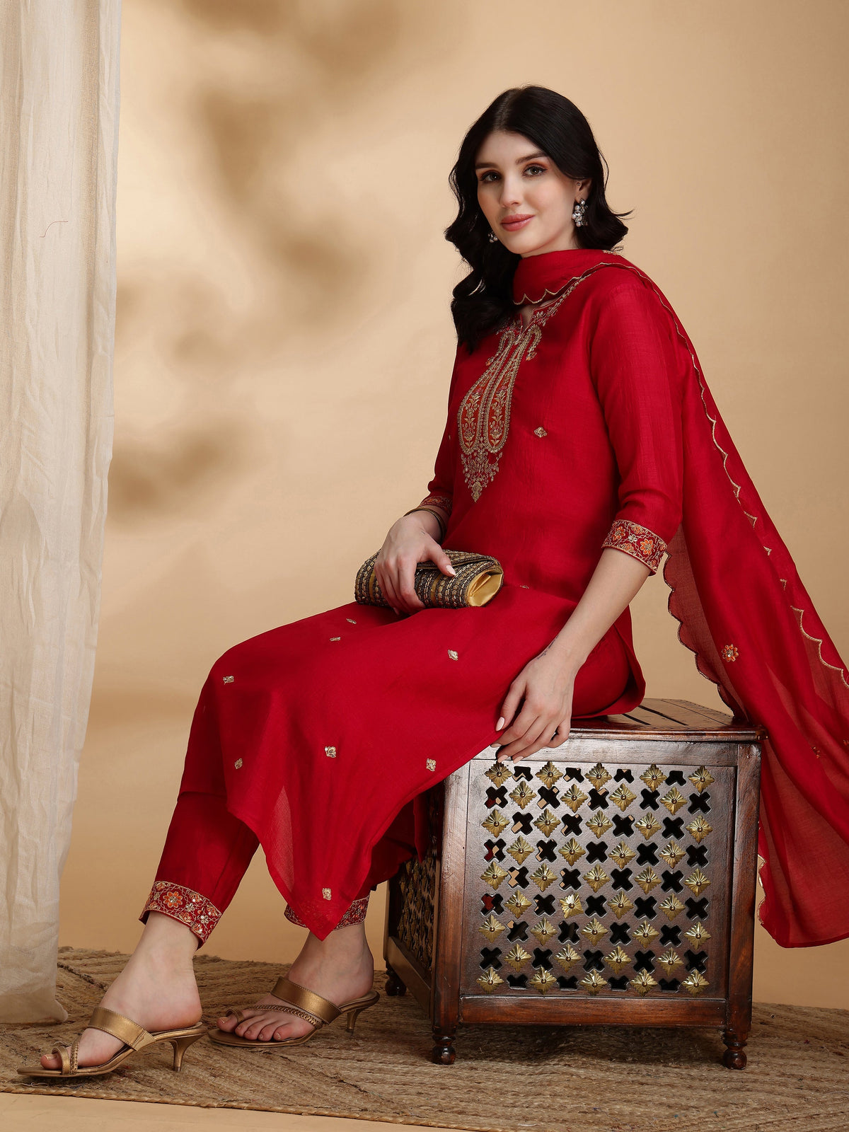 Embroidered Kurta With Pant & Embroidered Dupatta, Pink - Hiral Fashion | Grocsy