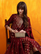 Banarasi Jacquard Kurta With Pant & Banarasi Jacquard Dupatta, Maroon - Hiral Fashion | Grocsy