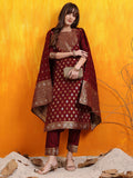 Banarasi Jacquard Kurta With Pant & Banarasi Jacquard Dupatta, Maroon - Hiral Fashion | Grocsy