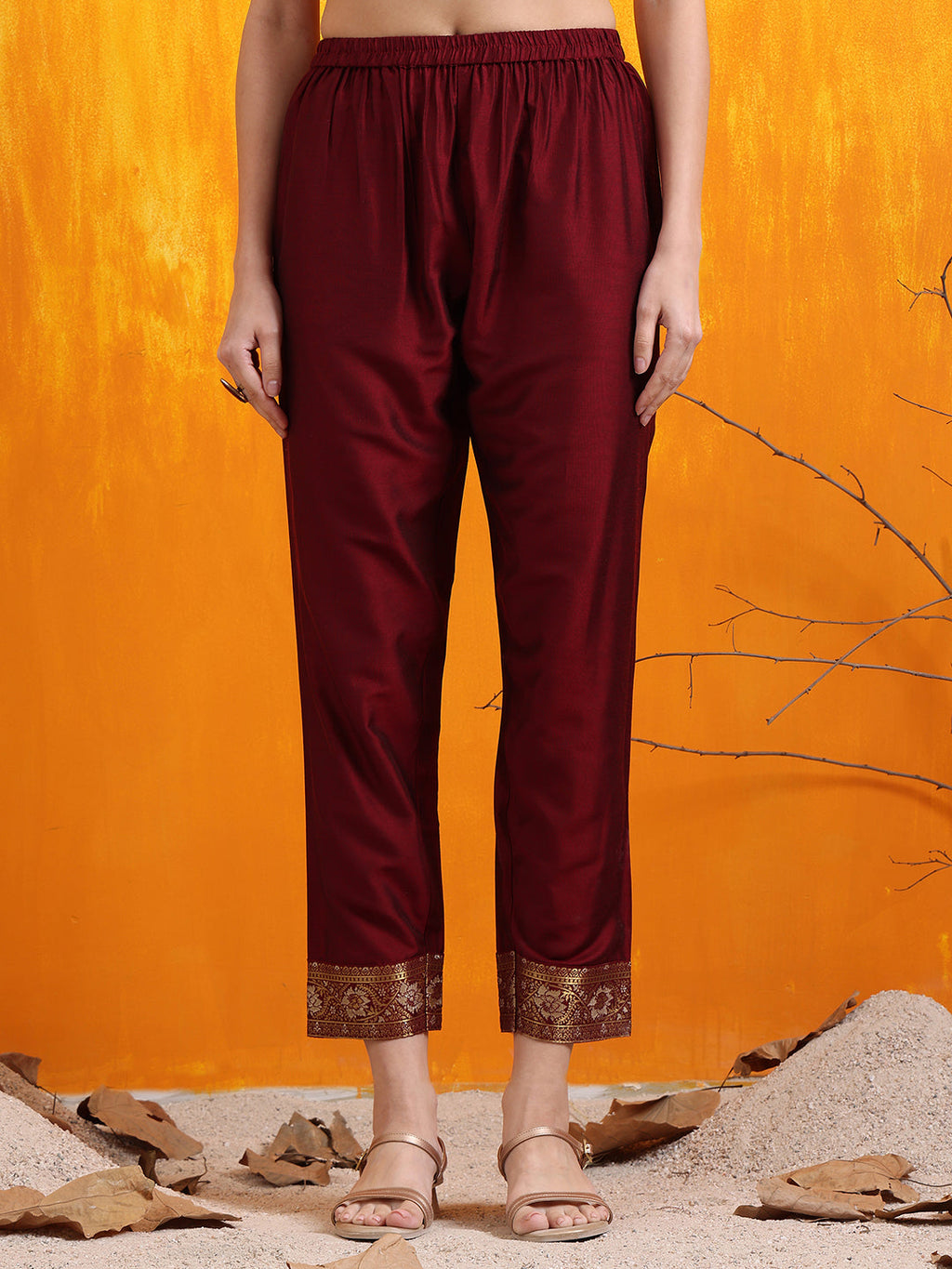 Banarasi Jacquard Kurta With Pant & Banarasi Jacquard Dupatta, Maroon - Hiral Fashion | Grocsy