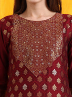 Banarasi Jacquard Kurta With Pant & Banarasi Jacquard Dupatta, Maroon - Hiral Fashion | Grocsy