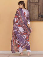 Pakistani Embroidered & Printed Kurta With Pant & Dupatta, Lavender - Hiral Fashion | Grocsy