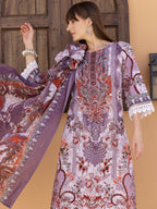 Pakistani Embroidered & Printed Kurta With Pant & Dupatta, Lavender - Hiral Fashion | Grocsy