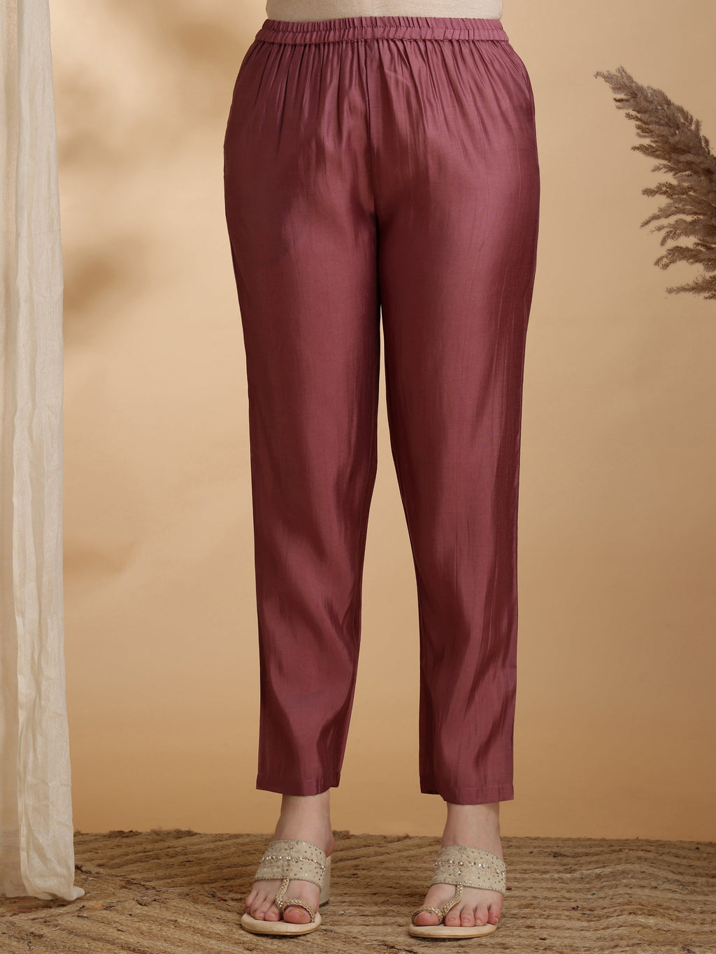 Angarkha Style Kurta With Pant & Embroidered Organza Dupatta, Mauve - Hiral Fashion | Grocsy