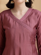 Angarkha Style Kurta With Pant & Embroidered Organza Dupatta, Mauve - Hiral Fashion | Grocsy