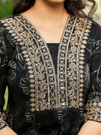 Mirror Embroidered Anarkali Kurta With Matching Pant & Embroidered Chiffon Dupatta, Black - Hiral Fashion | Grocsy