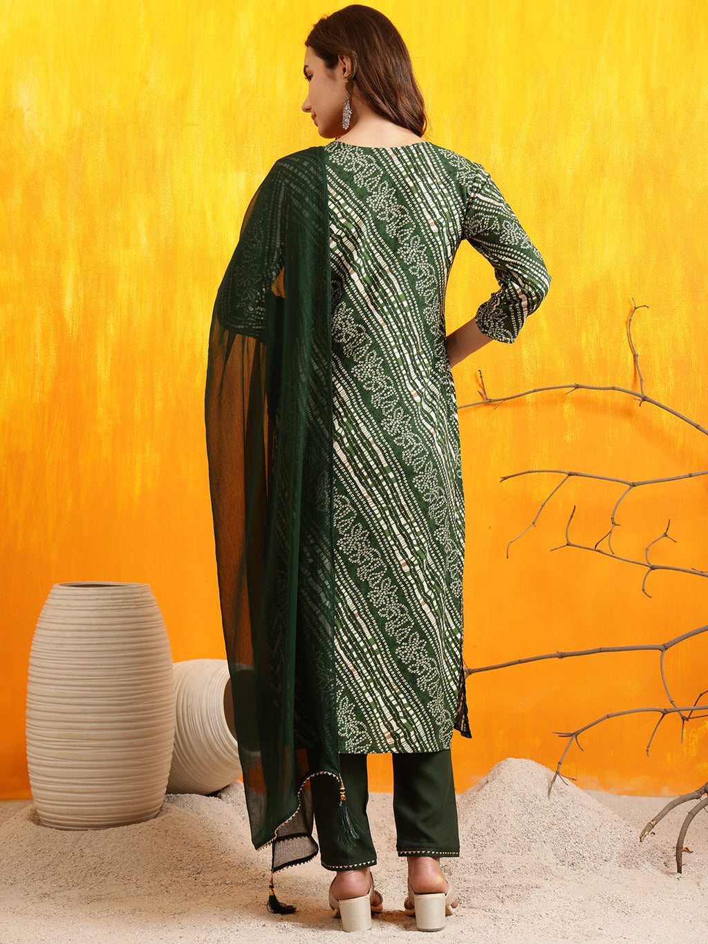 Embroidered Kurta With Pant & Dupatta, Green - Hiral Fashion | Grocsy