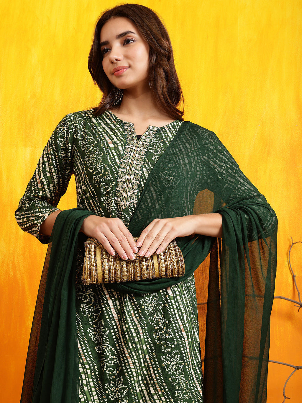 Embroidered Kurta With Pant & Dupatta, Green - Hiral Fashion | Grocsy