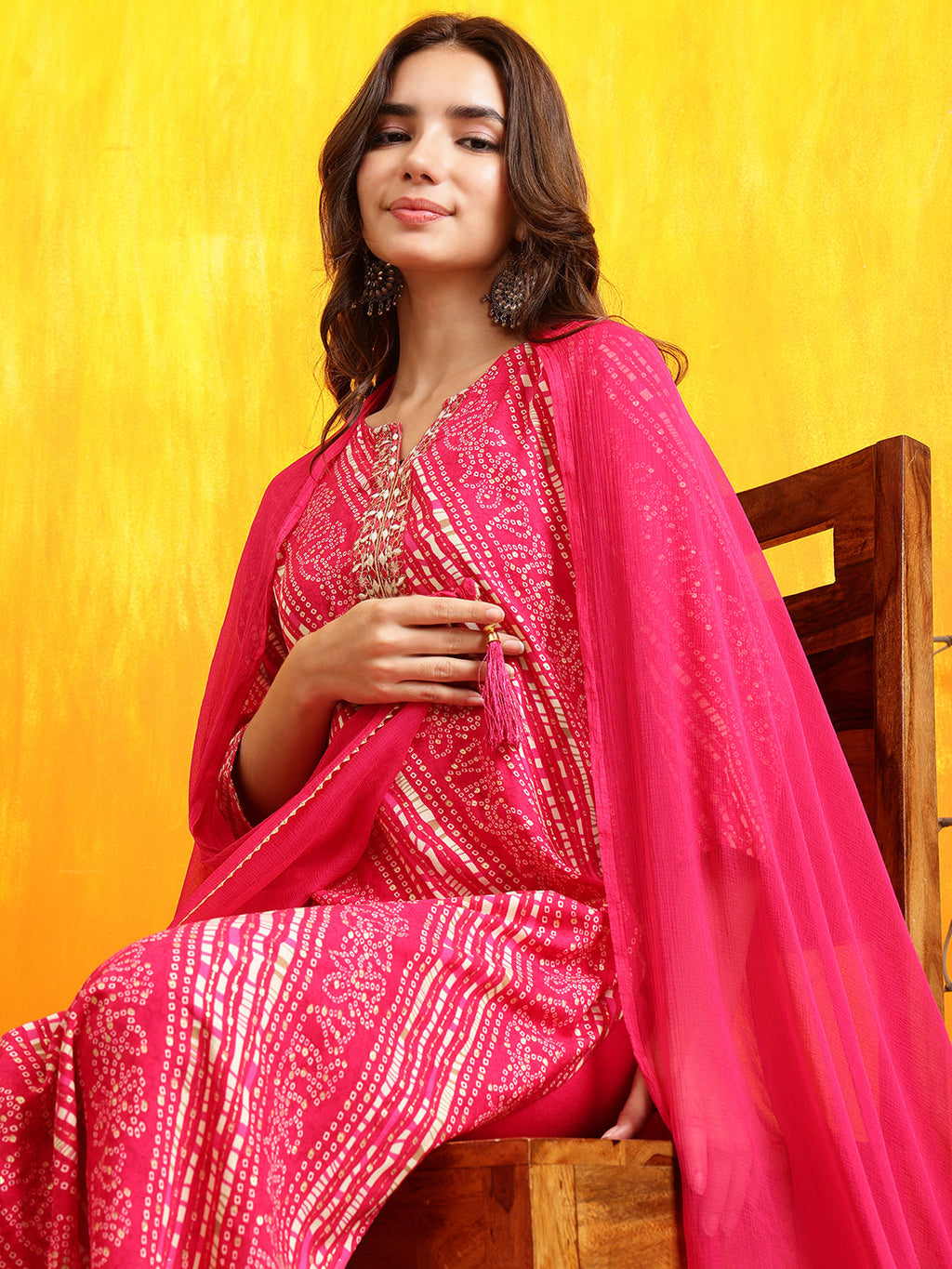 Embroidered Kurta With Pant & Dupatta, Pink - Hiral Fashion | Grocsy
