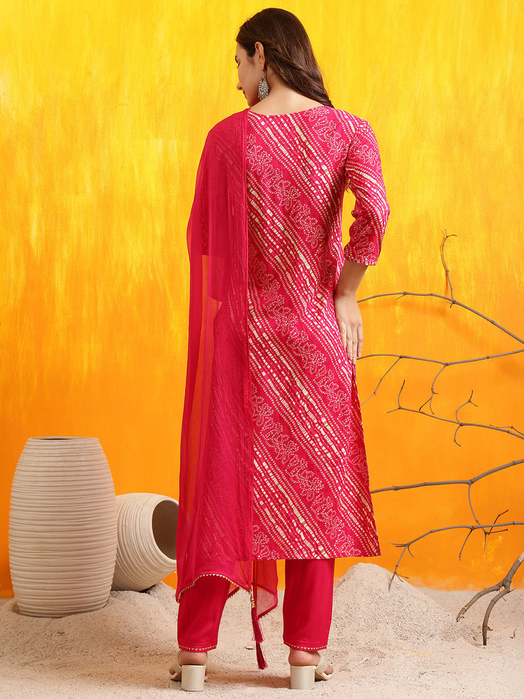 Embroidered Kurta With Pant & Dupatta, Pink - Hiral Fashion | Grocsy