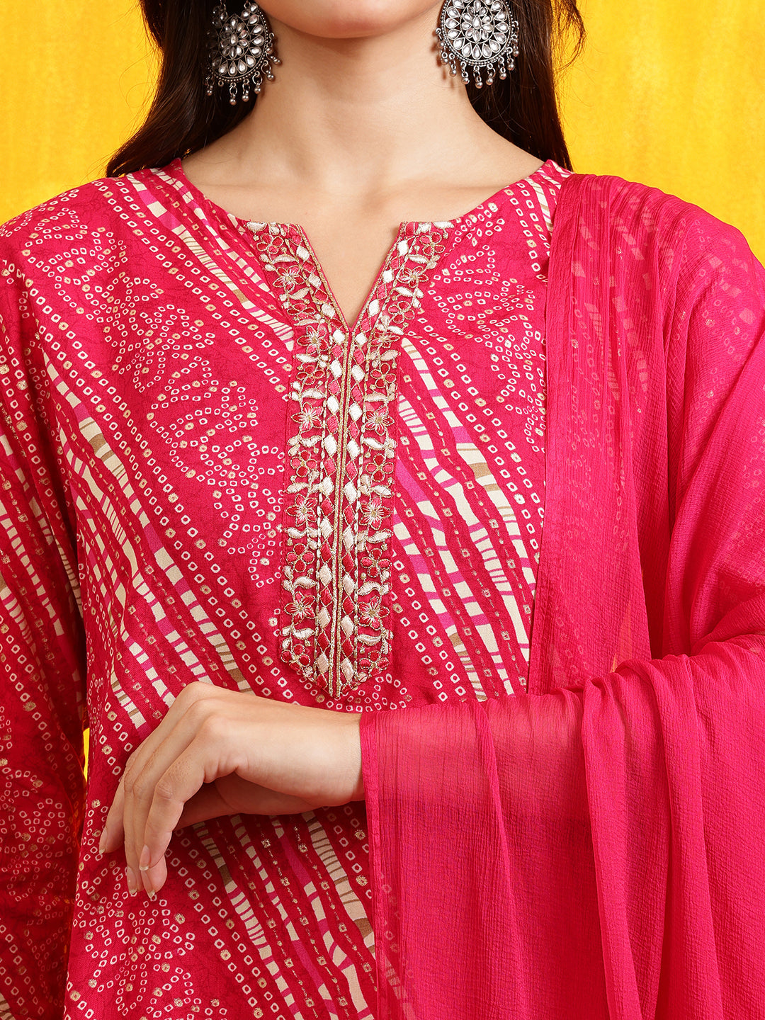 Embroidered Kurta With Pant & Dupatta, Pink - Hiral Fashion | Grocsy