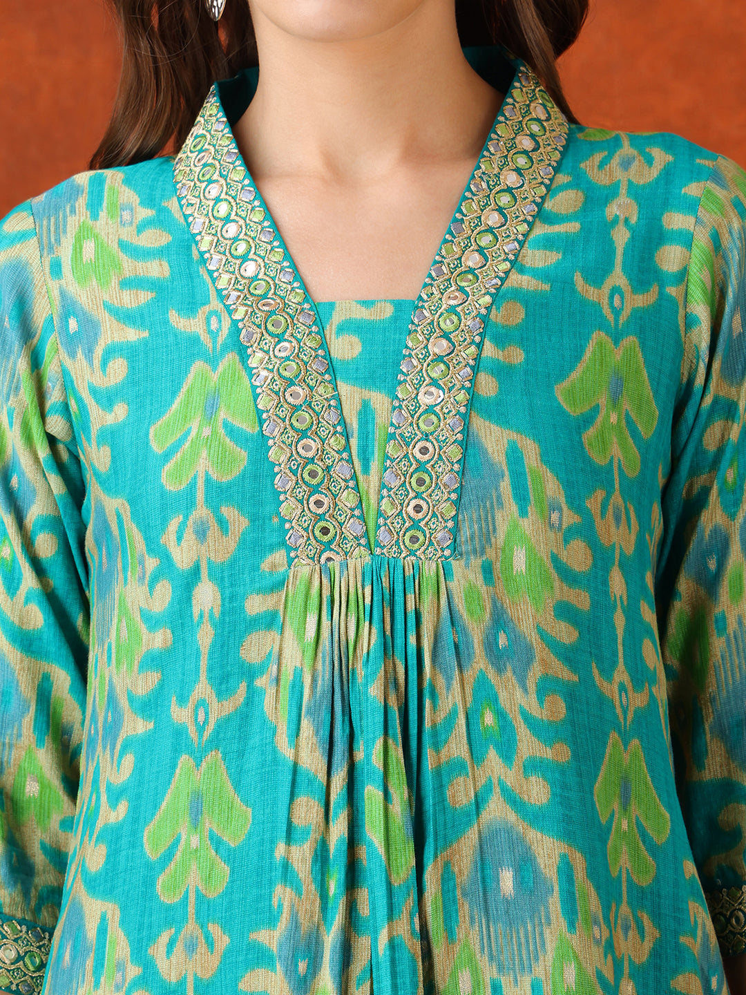 Embroidered & Printed Kurta With Pant & Coordinated Dupatta, Turquoise - Hiral Fashion | Grocsy