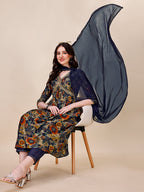 Alia Cut Printed & Embroidered Kurta With Pant & Dupatta Set, Multicolor - Hiral Fashion | Grocsy