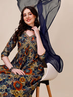 Alia Cut Printed & Embroidered Kurta With Pant & Dupatta Set, Multicolor - Hiral Fashion | Grocsy