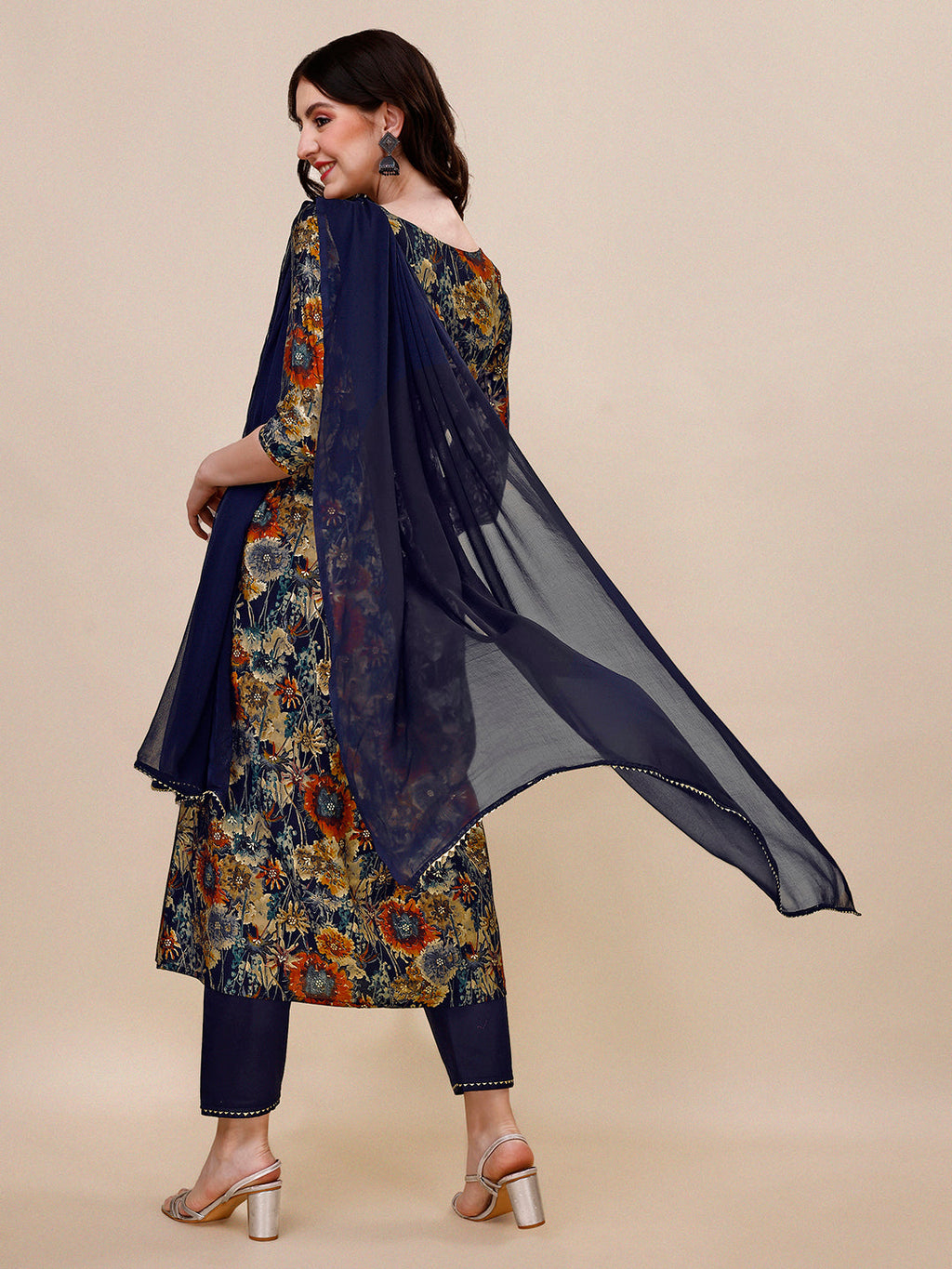 Alia Cut Printed & Embroidered Kurta With Pant & Dupatta Set, Multicolor - Hiral Fashion | Grocsy