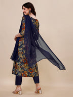 Alia Cut Printed & Embroidered Kurta With Pant & Dupatta Set, Multicolor - Hiral Fashion | Grocsy