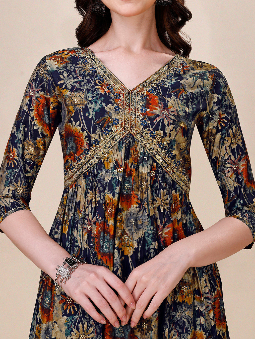 Alia Cut Printed & Embroidered Kurta With Pant & Dupatta Set, Multicolor - Hiral Fashion | Grocsy