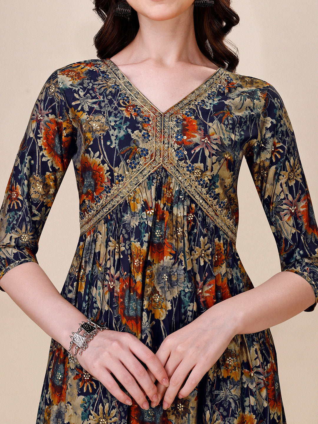 Alia Cut Printed & Embroidered Kurta With Pant & Dupatta Set, Multicolor - Hiral Fashion | Grocsy