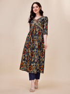 Alia Cut Printed & Embroidered Kurta With Pant & Dupatta Set, Multicolor - Hiral Fashion | Grocsy