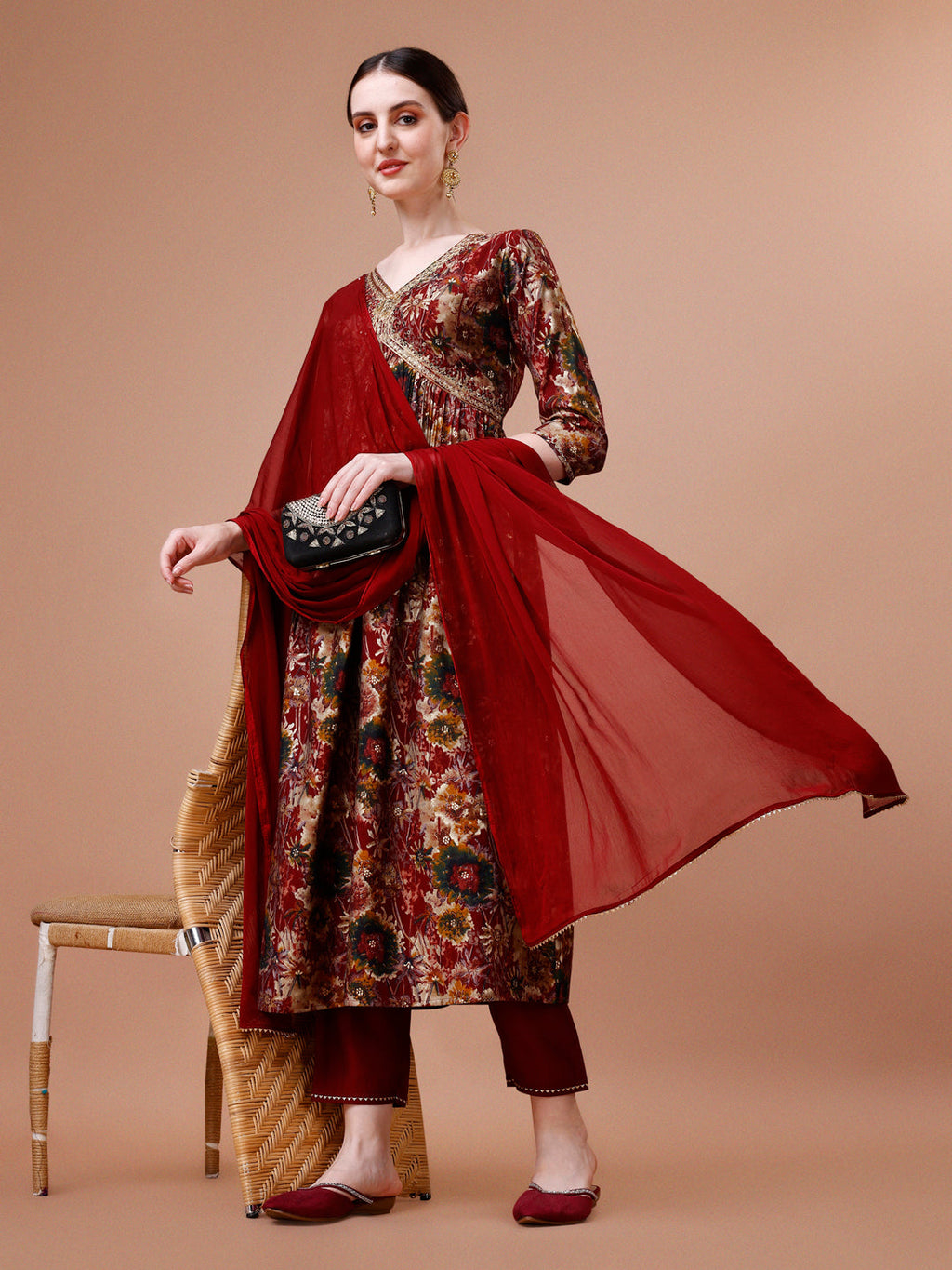 Alia Cut Printed & Embroidered Kurta With Pant & Dupatta Set, Multicolor - Hiral Fashion | Grocsy