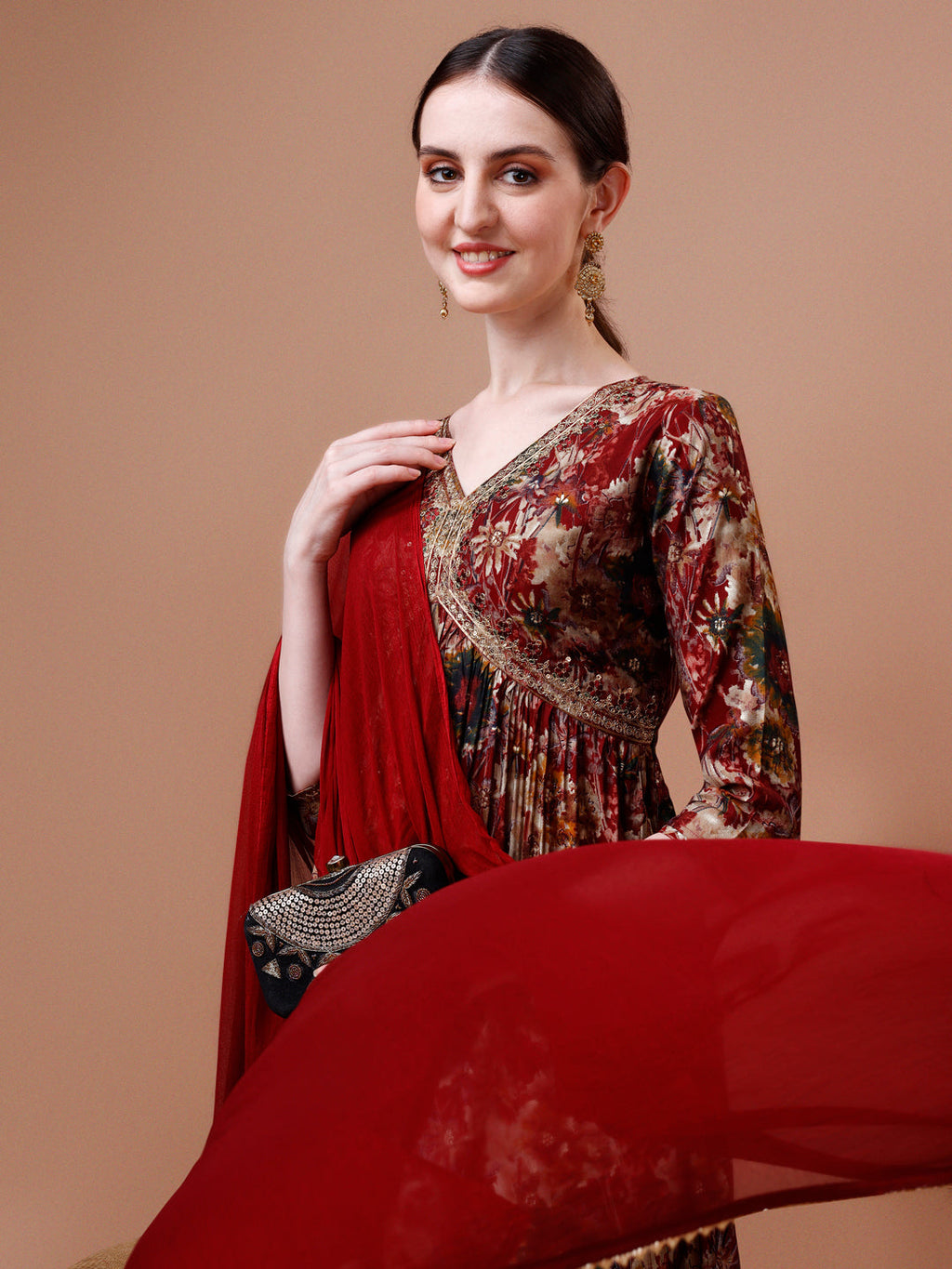 Alia Cut Printed & Embroidered Kurta With Pant & Dupatta Set, Multicolor - Hiral Fashion | Grocsy