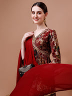 Alia Cut Printed & Embroidered Kurta With Pant & Dupatta Set, Multicolor - Hiral Fashion | Grocsy
