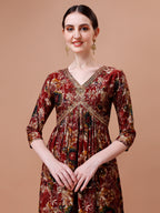 Alia Cut Printed & Embroidered Kurta With Pant & Dupatta Set, Multicolor - Hiral Fashion | Grocsy